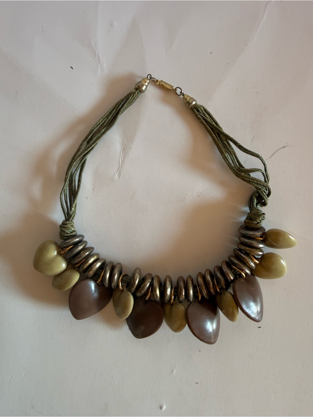 Boho Olive and Brown Beaded Statement Necklace